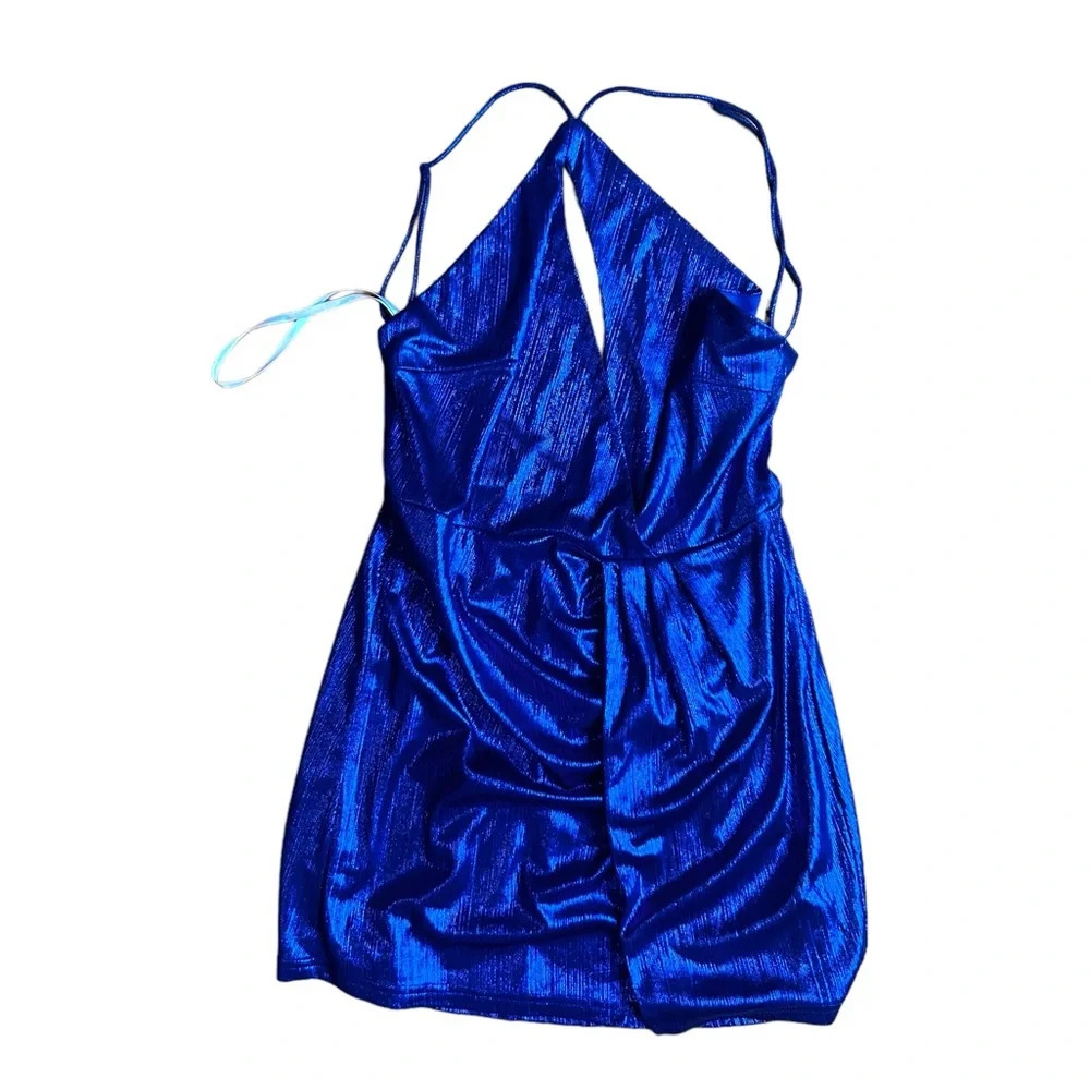 Superdown Claudette Cutout Blue Metallic Mini Dress Size Medium NWOT - Picture 5 of 14